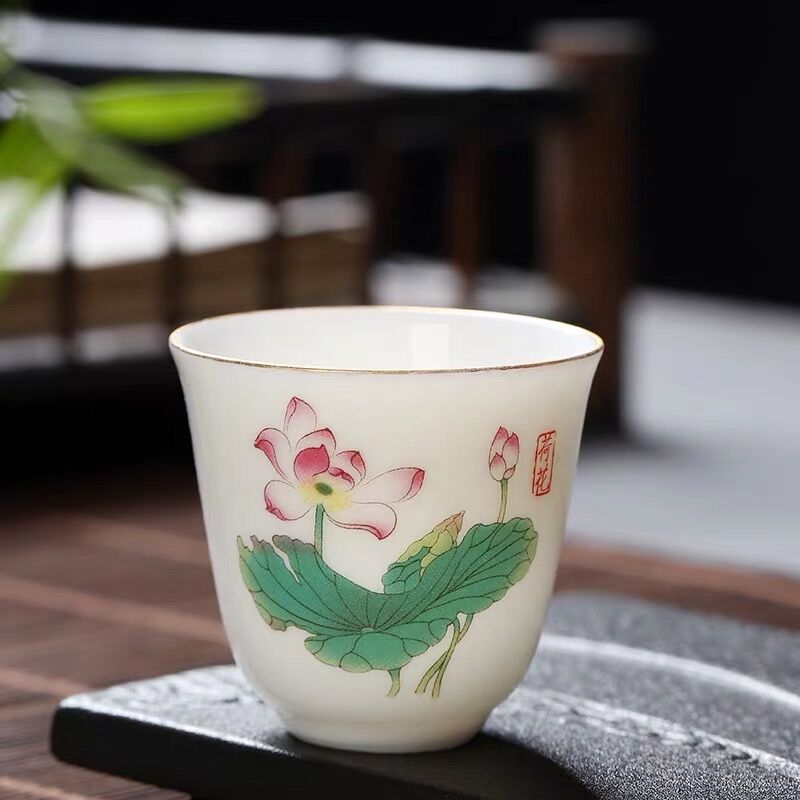 Hand-painted Lotus Leaf Tea Cup