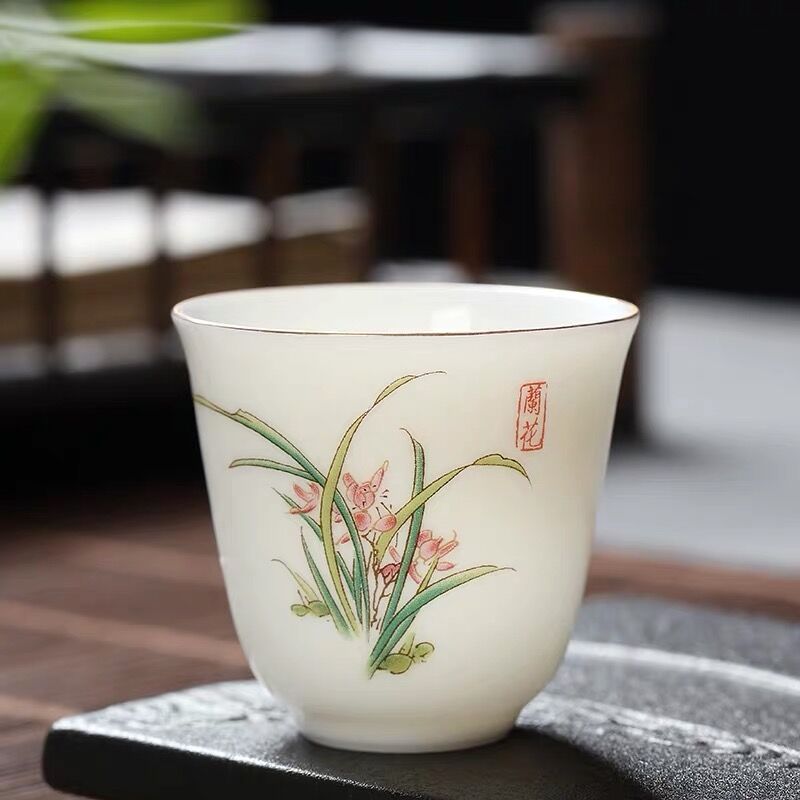 Hand-painted Lotus Leaf Tea Cup