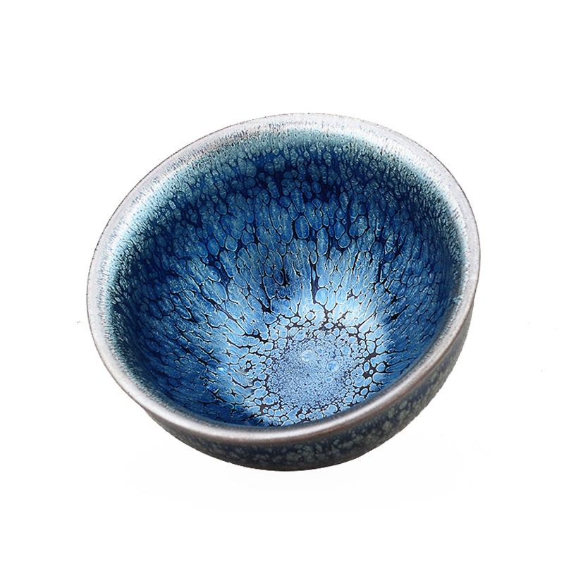 Jian zhan Ocean Tenmoku Tea Cup Natural Clay Glaze Fired in Kiln under 1300 Celcius Porcelain Tea Bowl Ceramic Kungfu Teacup