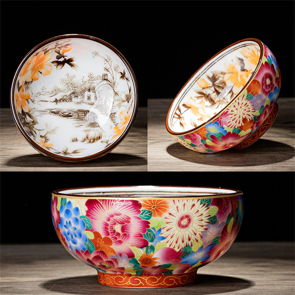 Enamel Colored Gold Silk Blue and White Porcelain Teacup