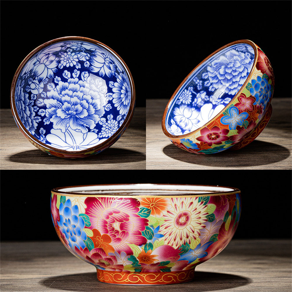 Enamel Colored Gold Silk Blue and White Porcelain Teacup