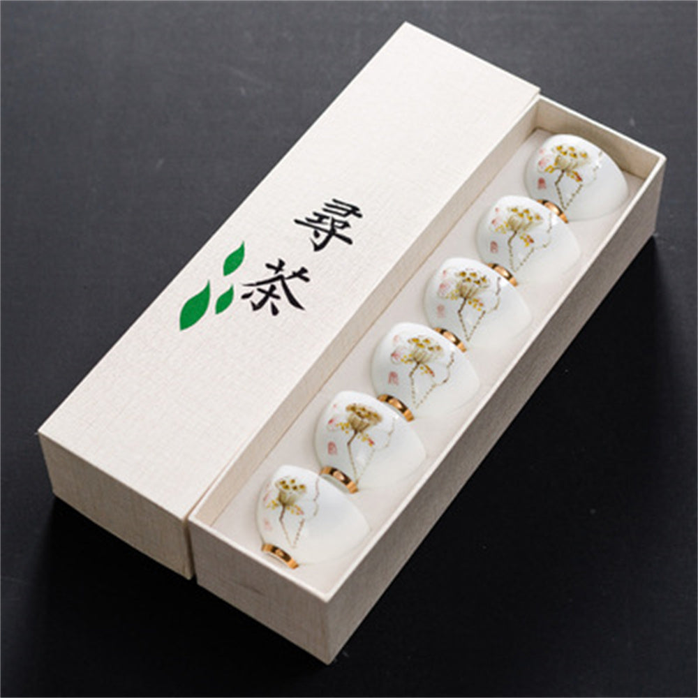 Hand Painted Lotus Rhyme Teacup Set