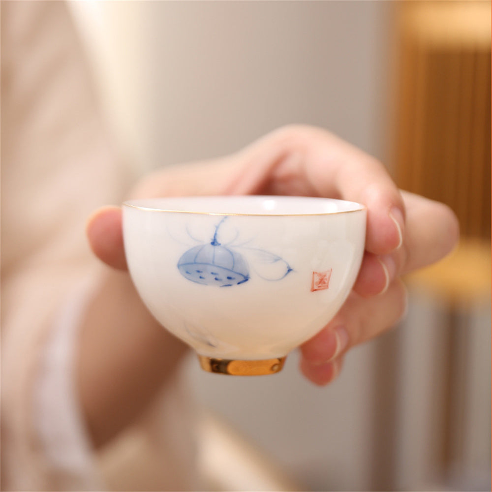 Hand Painted Lotus Rhyme Teacup Set