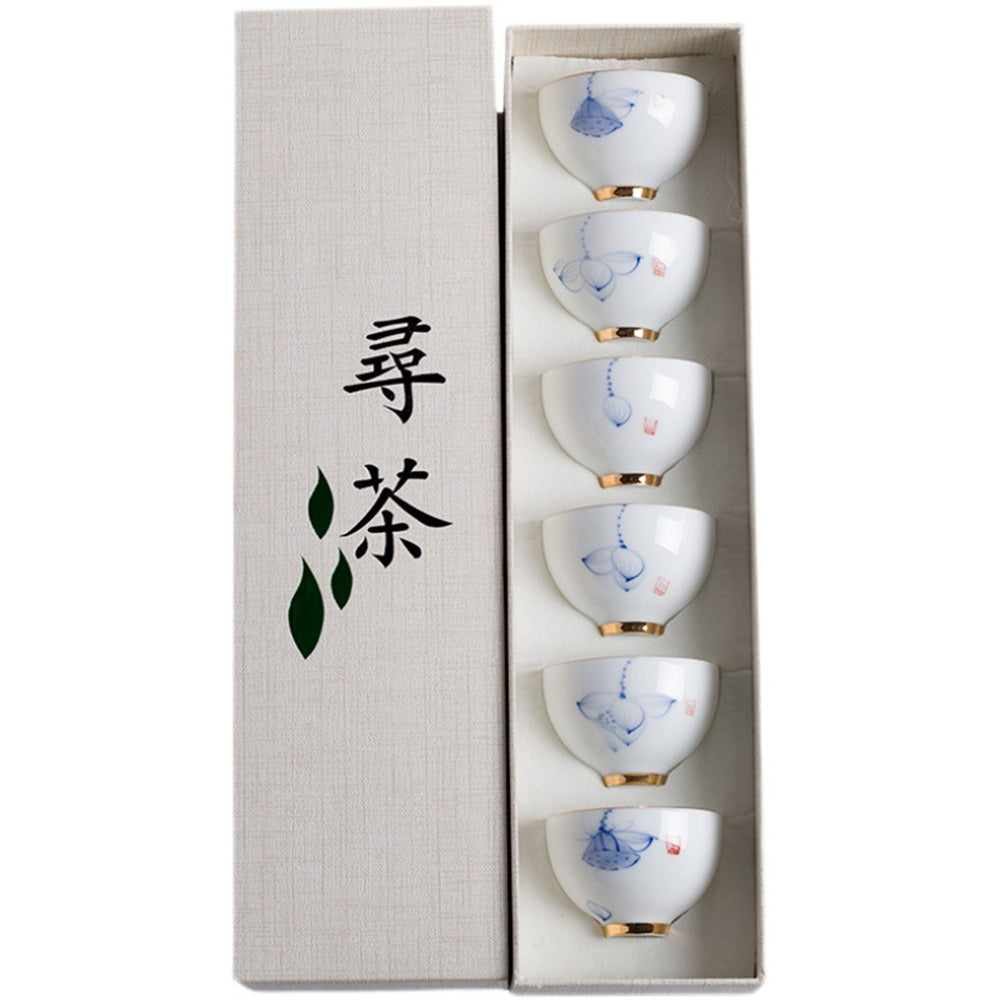Hand Painted Lotus Rhyme Teacup Set