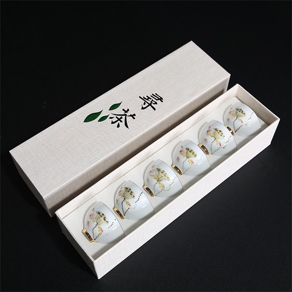 Hand Painted Lotus Rhyme Teacup Set