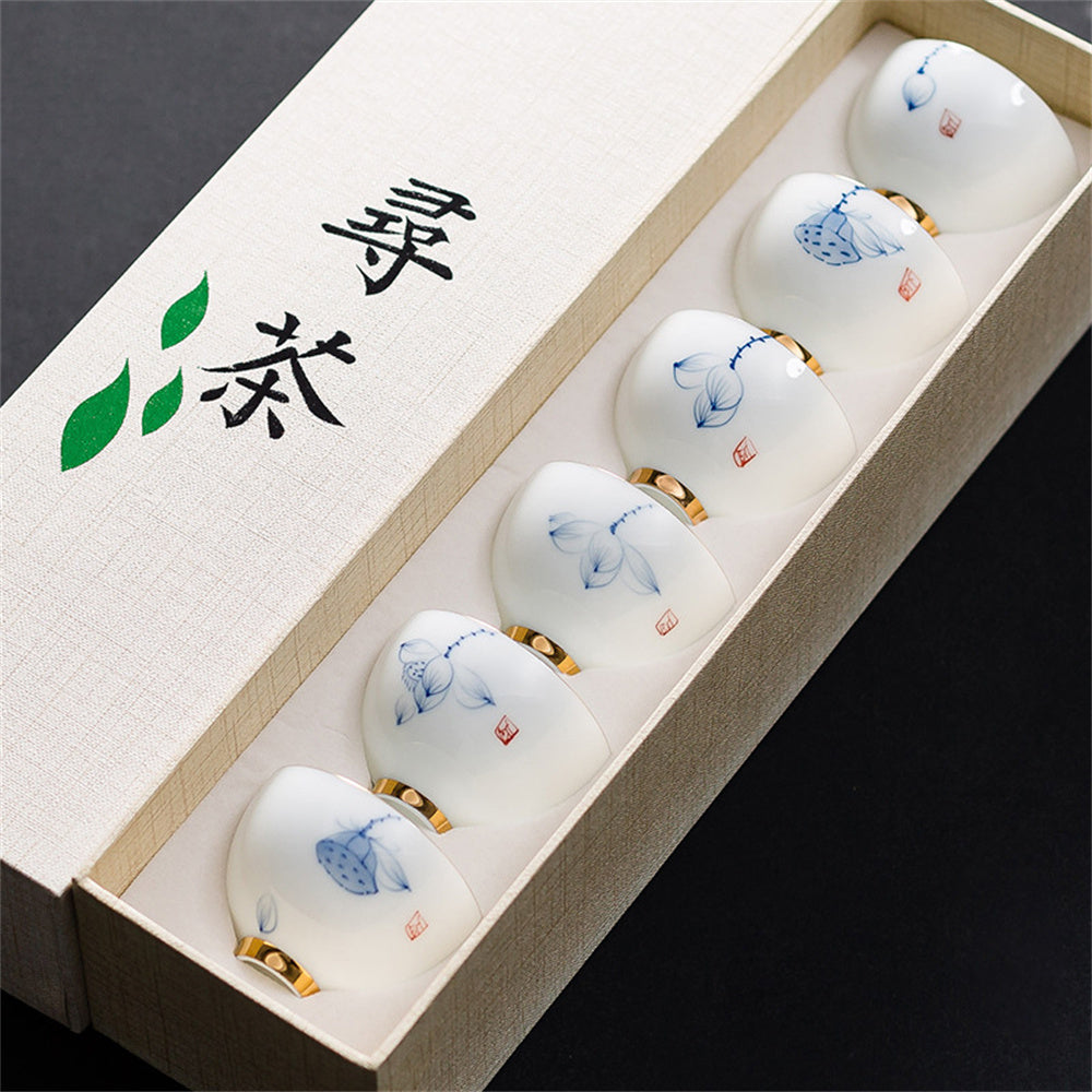 Hand Painted Lotus Rhyme Teacup Set