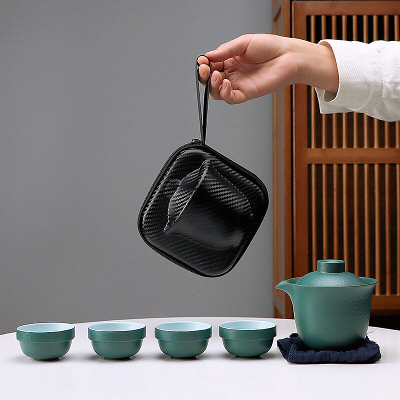 Green Simple One Pot Of Four Cups Travel Tea Set