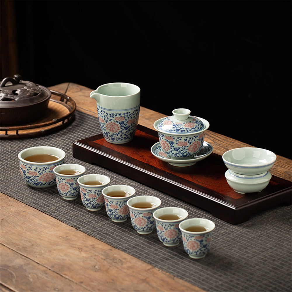 Lotus Bloom Blue and White Porcelain Tea Set