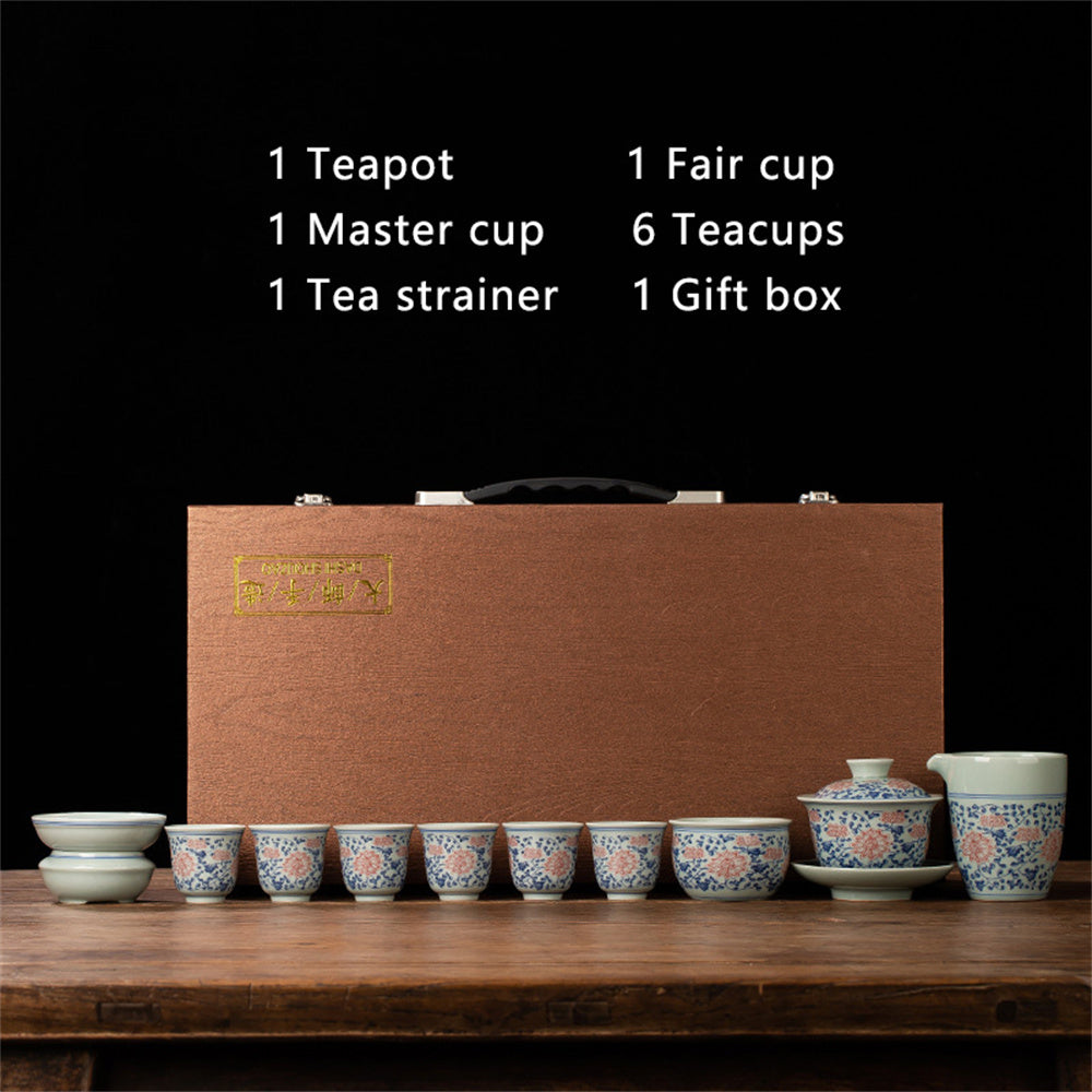 Lotus Bloom Blue and White Porcelain Tea Set