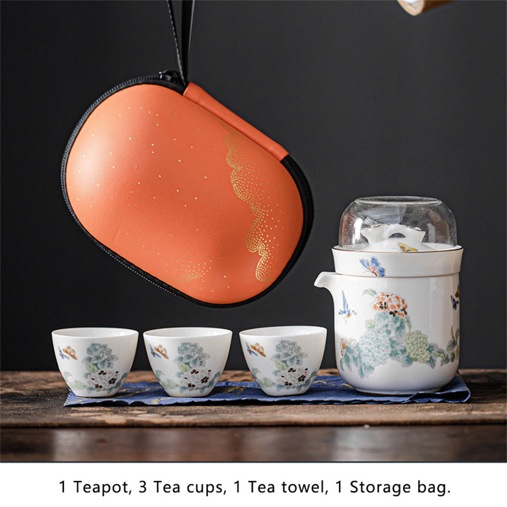 Hand Painted Hydrangea Travel Tea Set