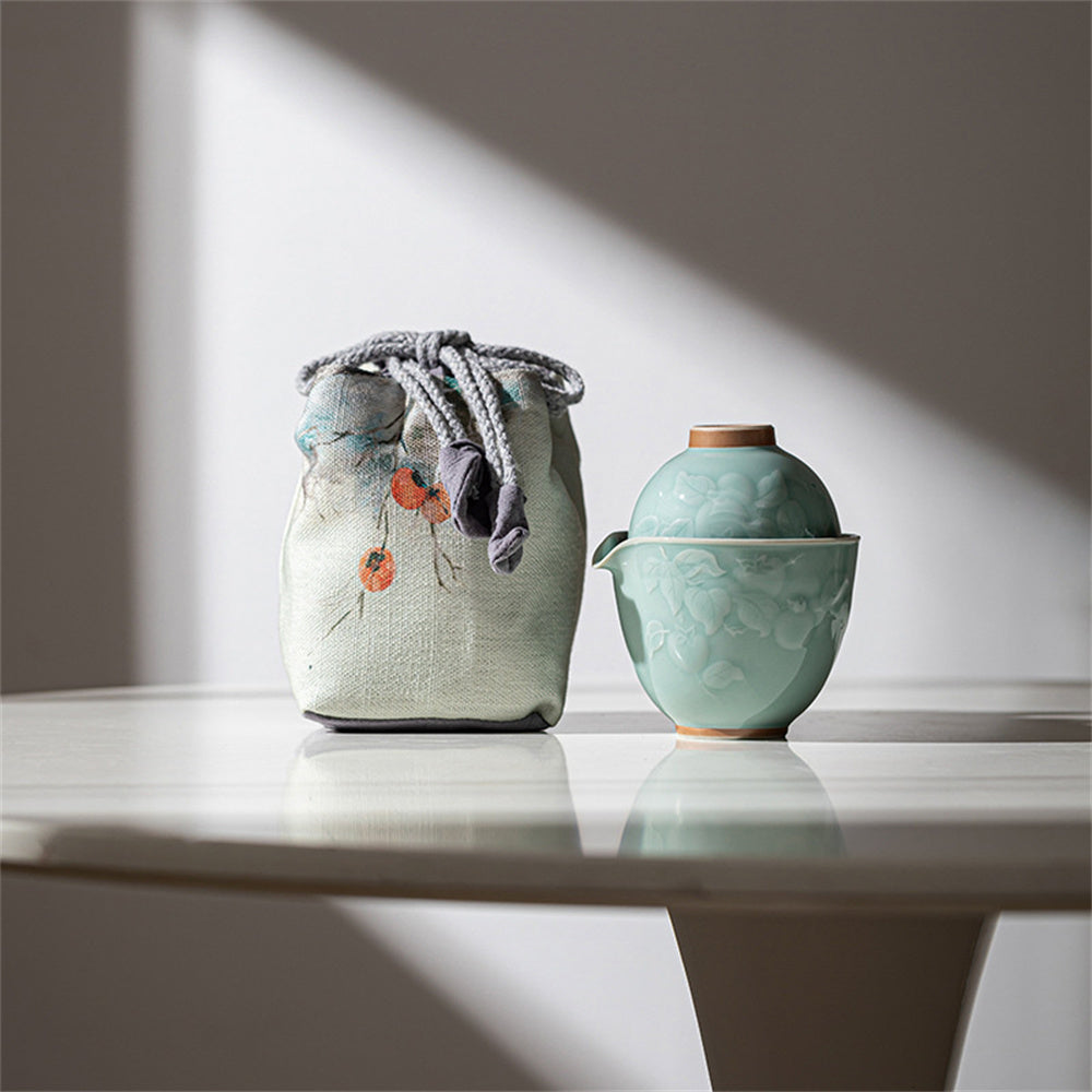 Embossed Celadon Travel Tea Set