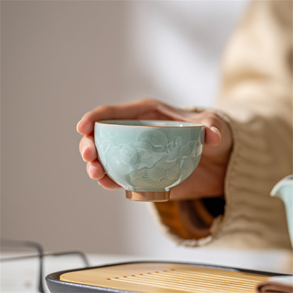 Embossed Celadon Travel Tea Set