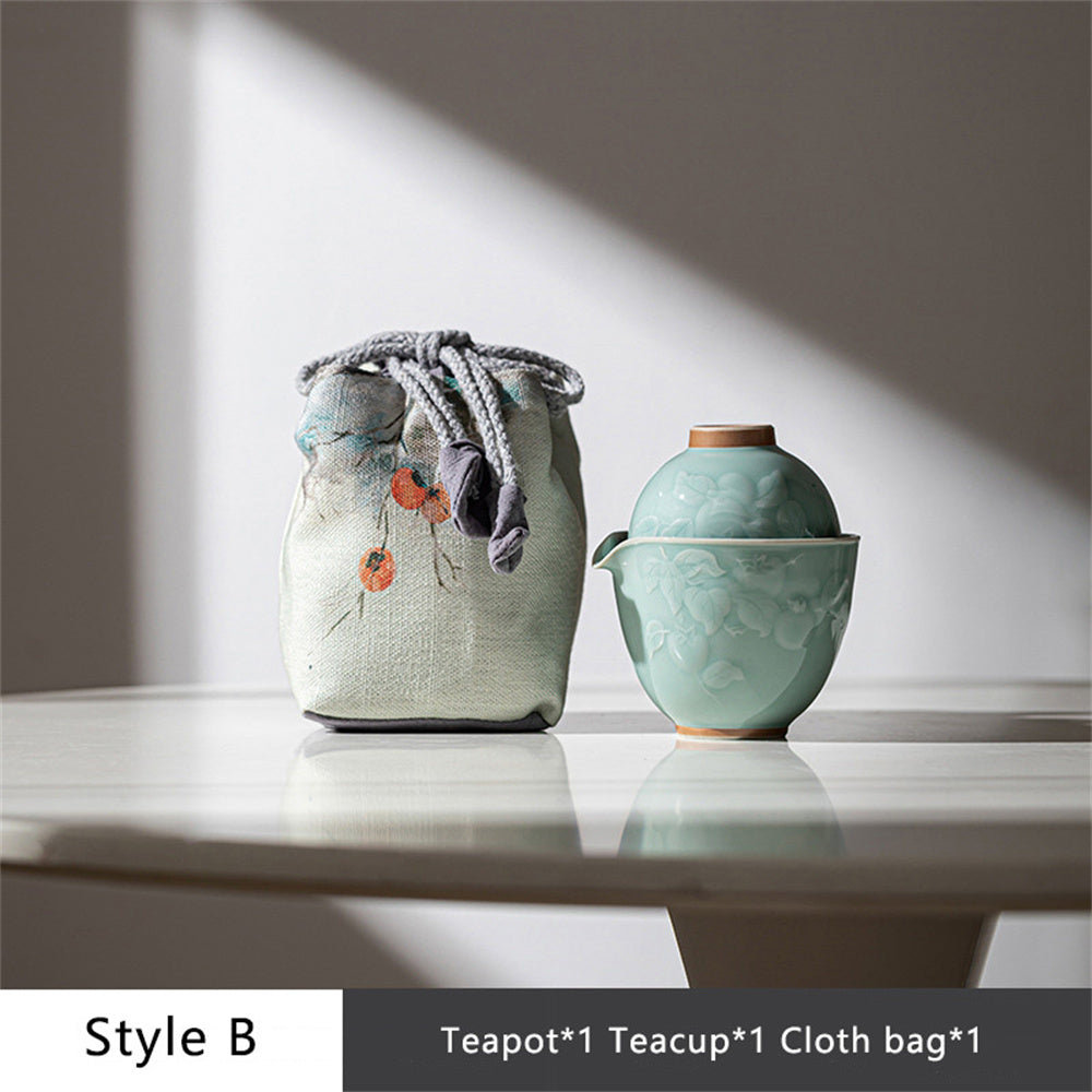 Embossed Celadon Travel Tea Set