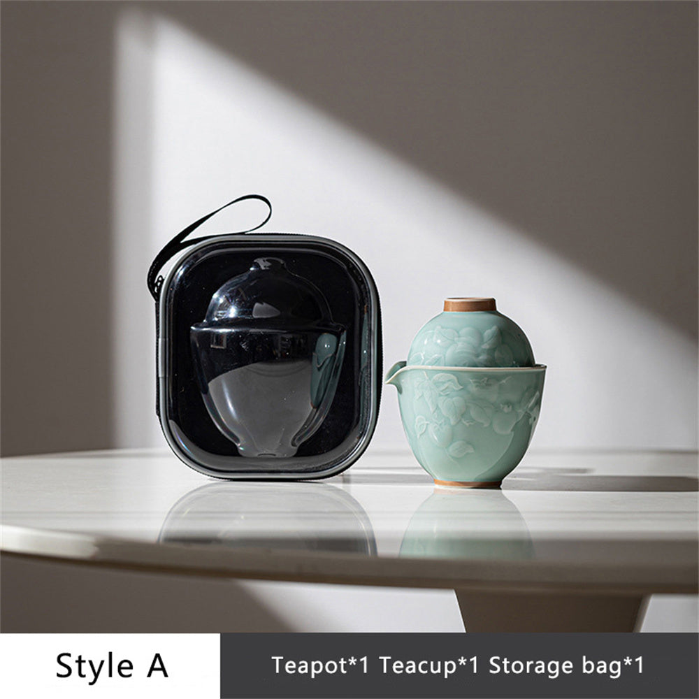 Embossed Celadon Travel Tea Set
