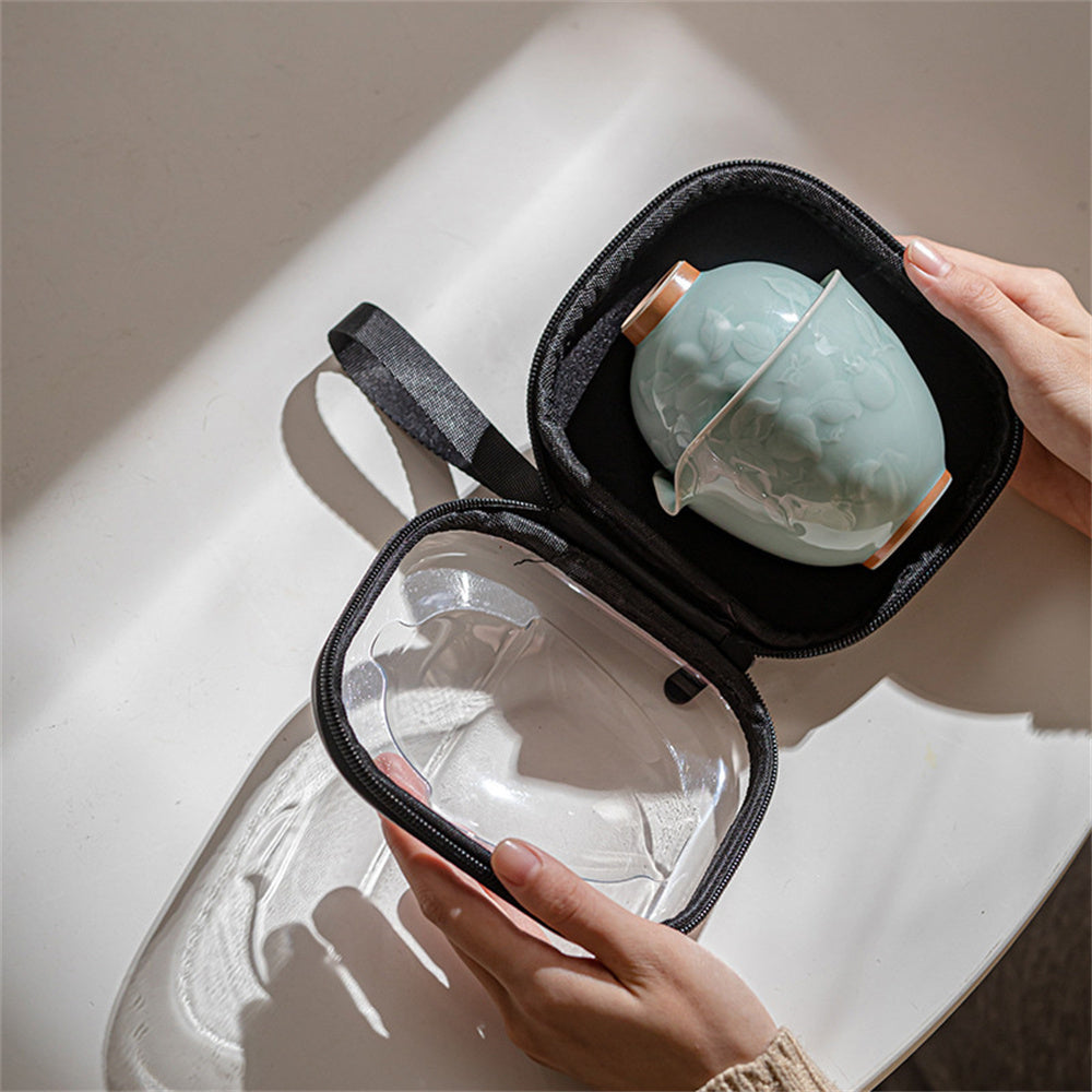Embossed Celadon Travel Tea Set
