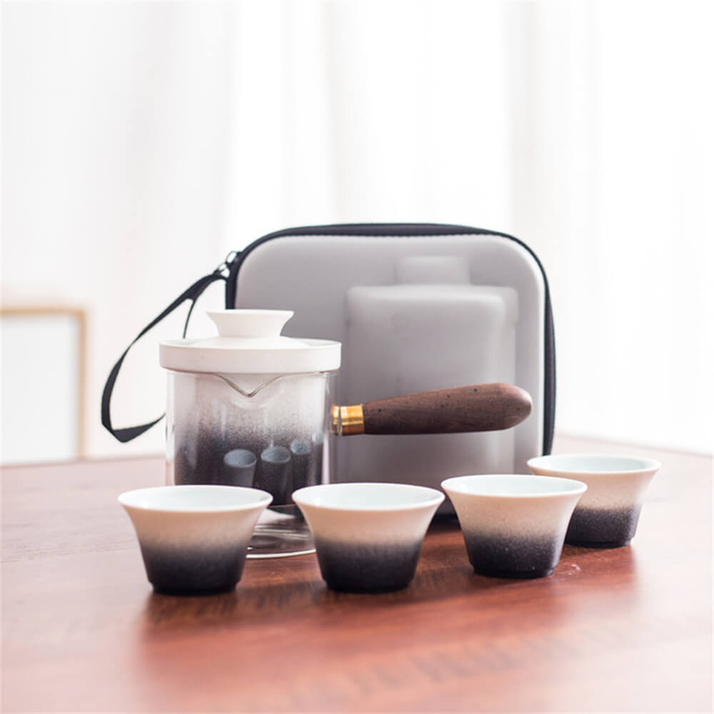 Simple Kung Fu Tea Set with Glass Side Handle