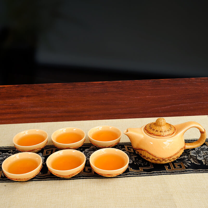 Bamboo - Woven Ice - Split Texture Tea Set 7 Pieces In Gift Box