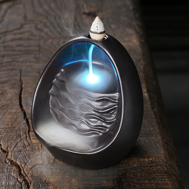Running Water Gathers Wealth LED Lights Incense Burner