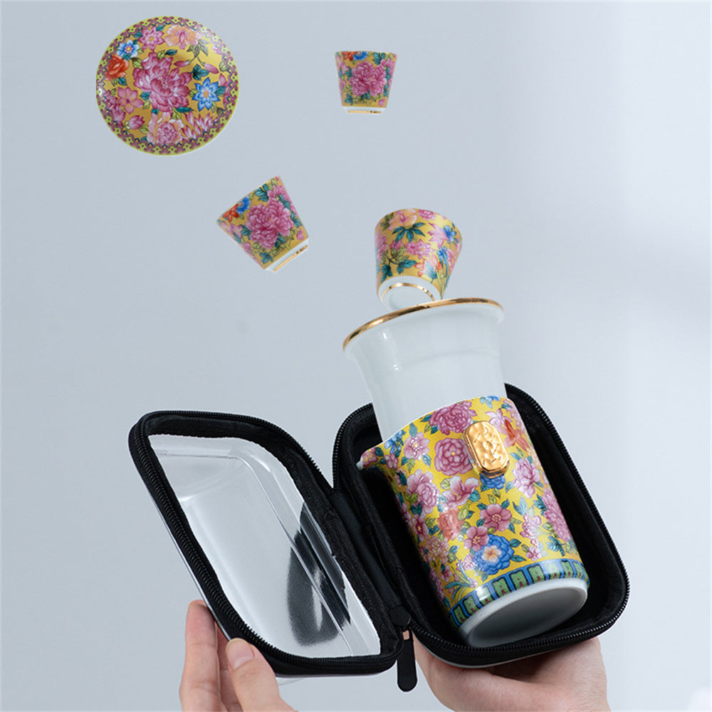 Hundred Flowers Enamel Travel Tea Set