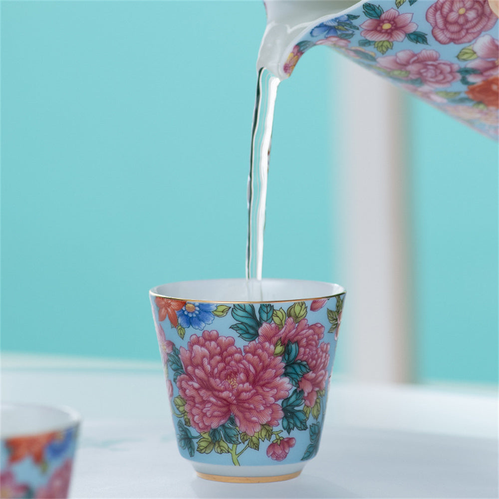 Hundred Flowers Enamel Travel Tea Set
