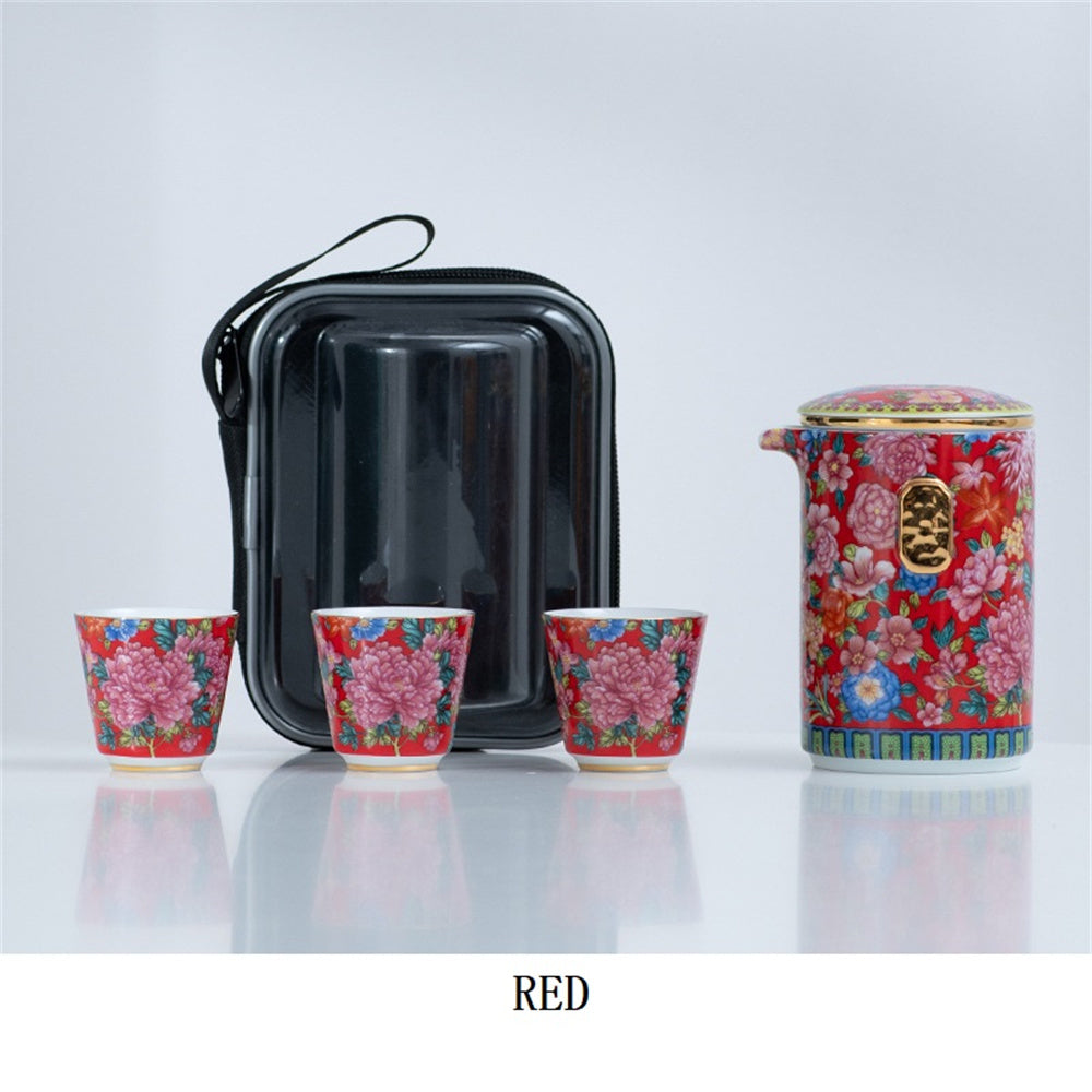 Hundred Flowers Enamel Travel Tea Set