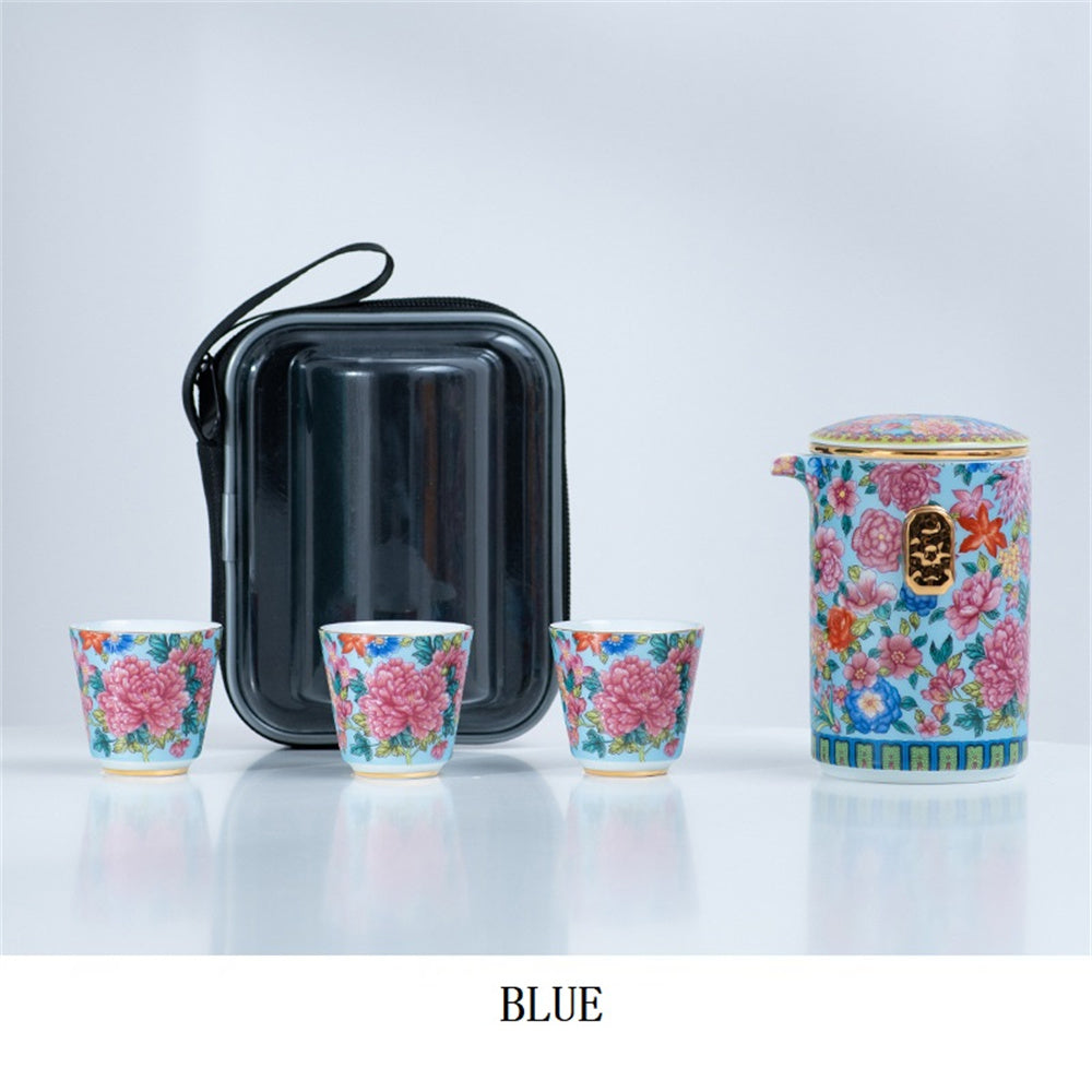 Hundred Flowers Enamel Travel Tea Set