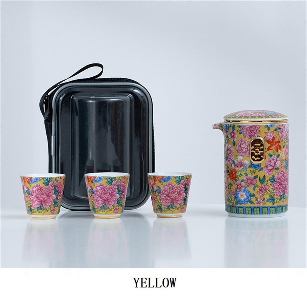 Hundred Flowers Enamel Travel Tea Set
