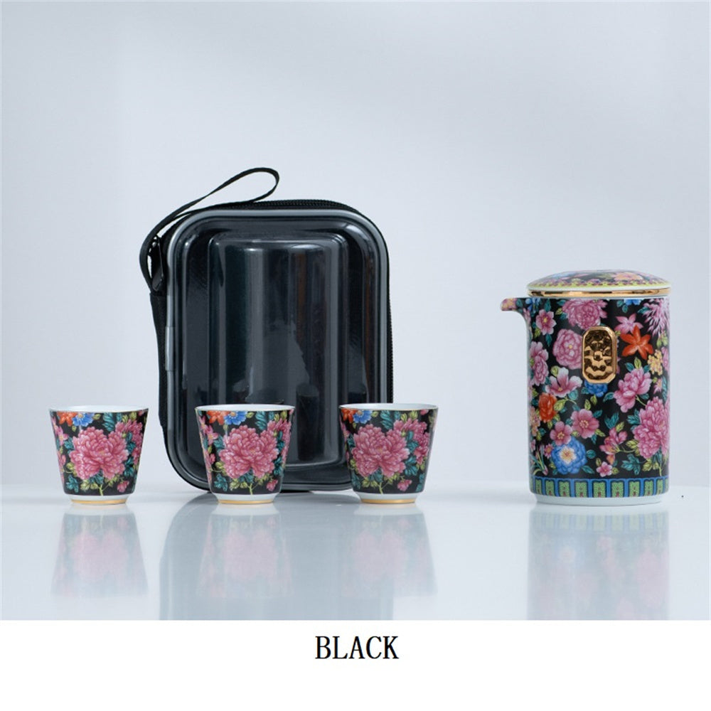 Hundred Flowers Enamel Travel Tea Set