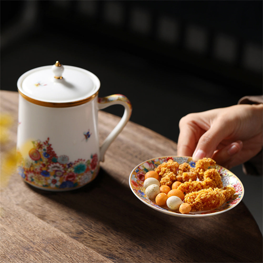 Butterfly Fly Golden Land Flower Office Mug