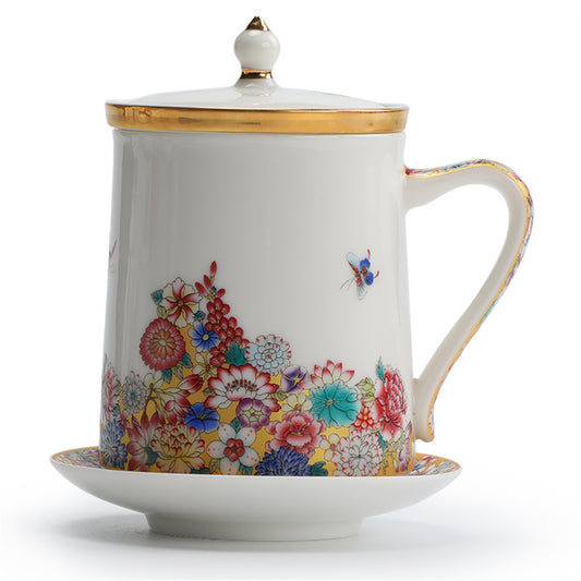 Butterfly Fly Golden Land Flower Office Mug