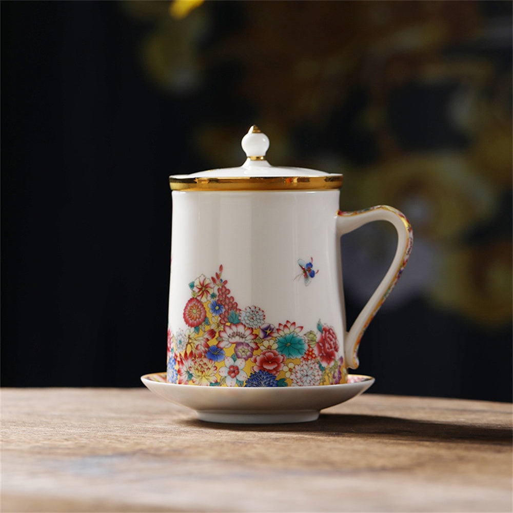 Butterfly Fly Golden Land Flower Office Mug