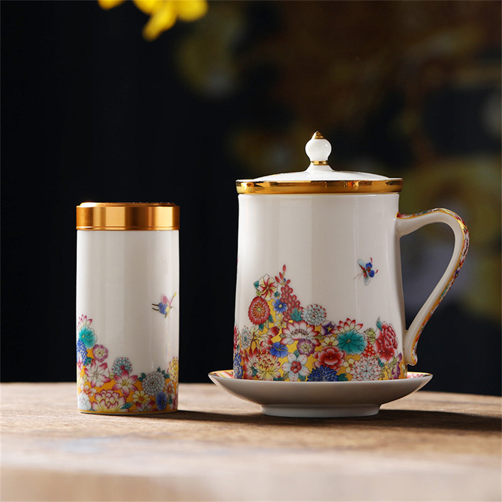 Butterfly Fly Golden Land Flower Office Mug