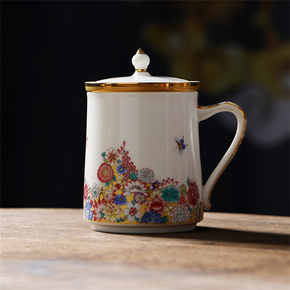 Butterfly Fly Golden Land Flower Office Mug