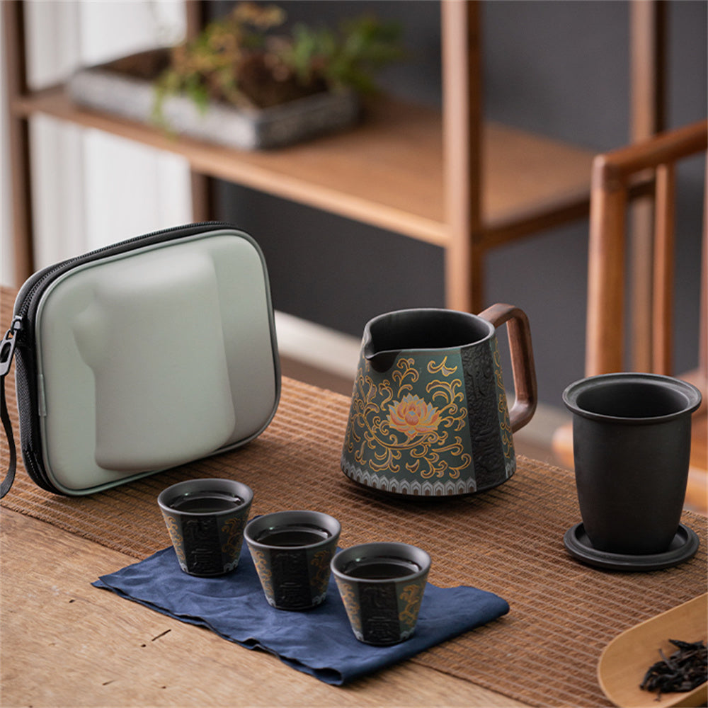 Hand Drawn Lucky Lotus Travel Tea Set