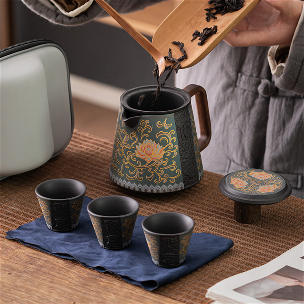 Hand Drawn Lucky Lotus Travel Tea Set