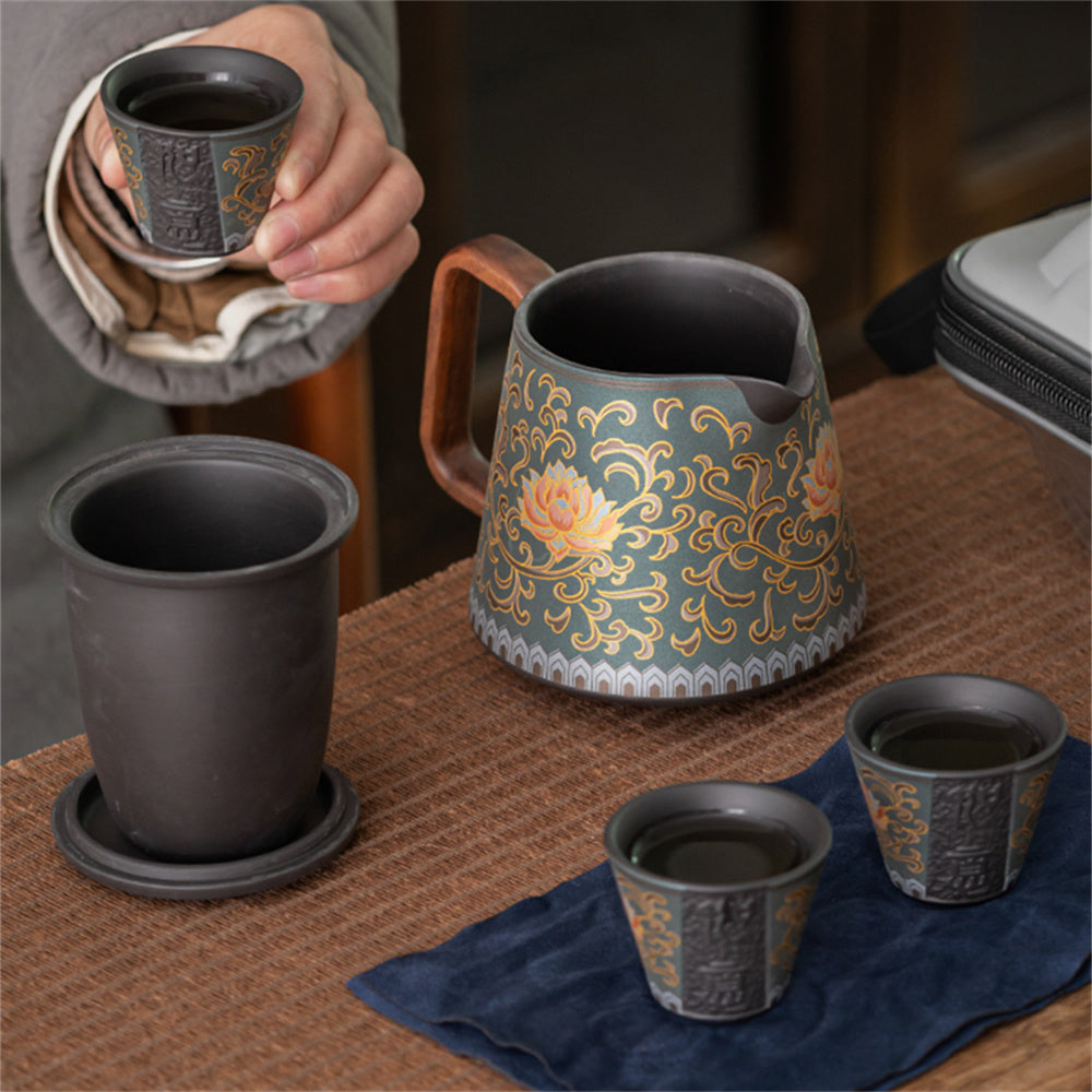 Hand Drawn Lucky Lotus Travel Tea Set