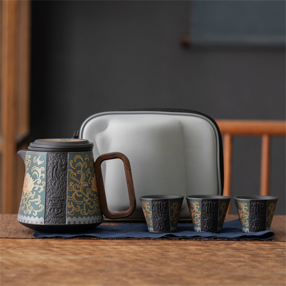 Hand Drawn Lucky Lotus Travel Tea Set
