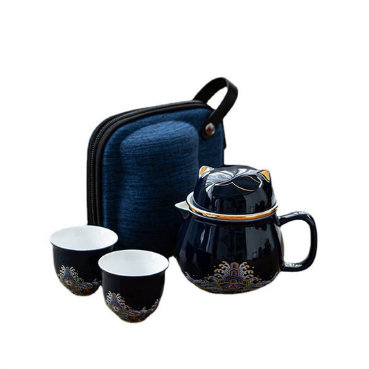 Cute Cat That Attracts Wealth Travel Tea Set