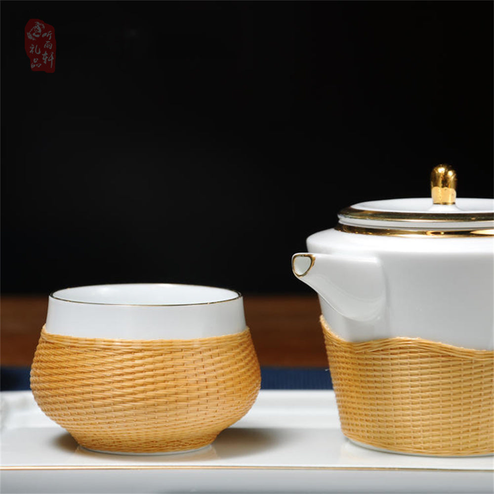 One Pot and Two Cups of Gold Wire Lined Tea Set