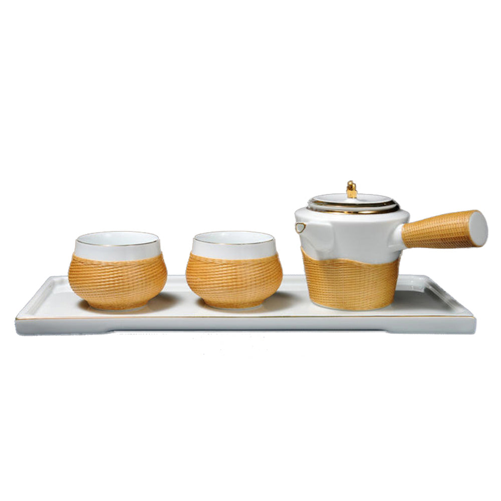 One Pot and Two Cups of Gold Wire Lined Tea Set