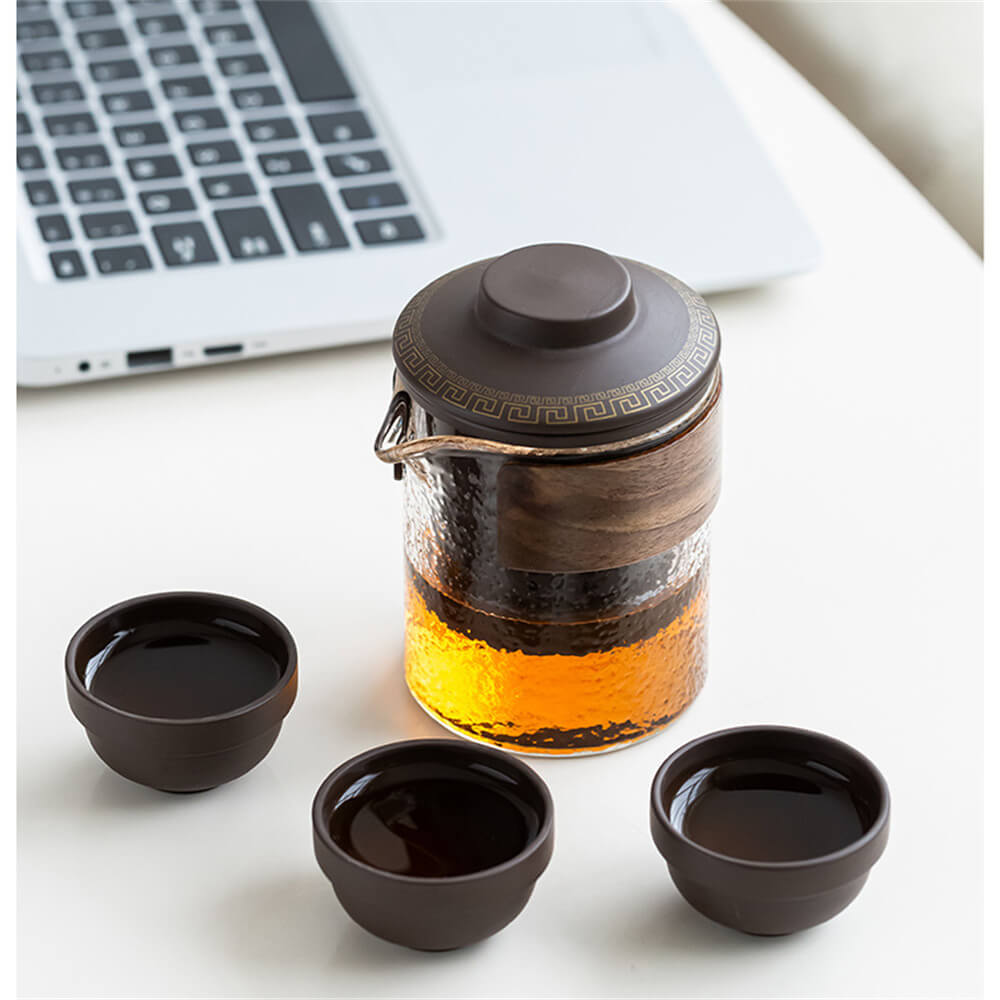 Yixing purple sand with glass tea set