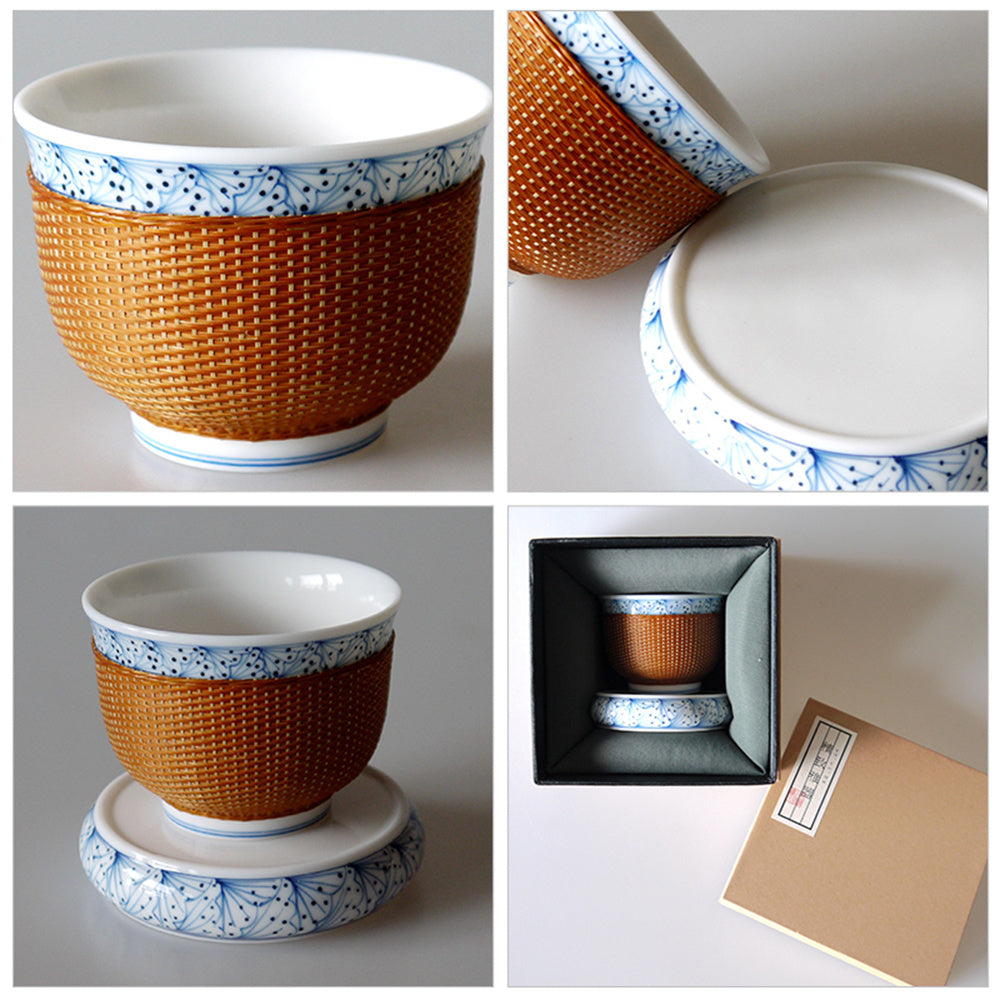 Porcelain Flower Cup With Bamboo Thread Buckle