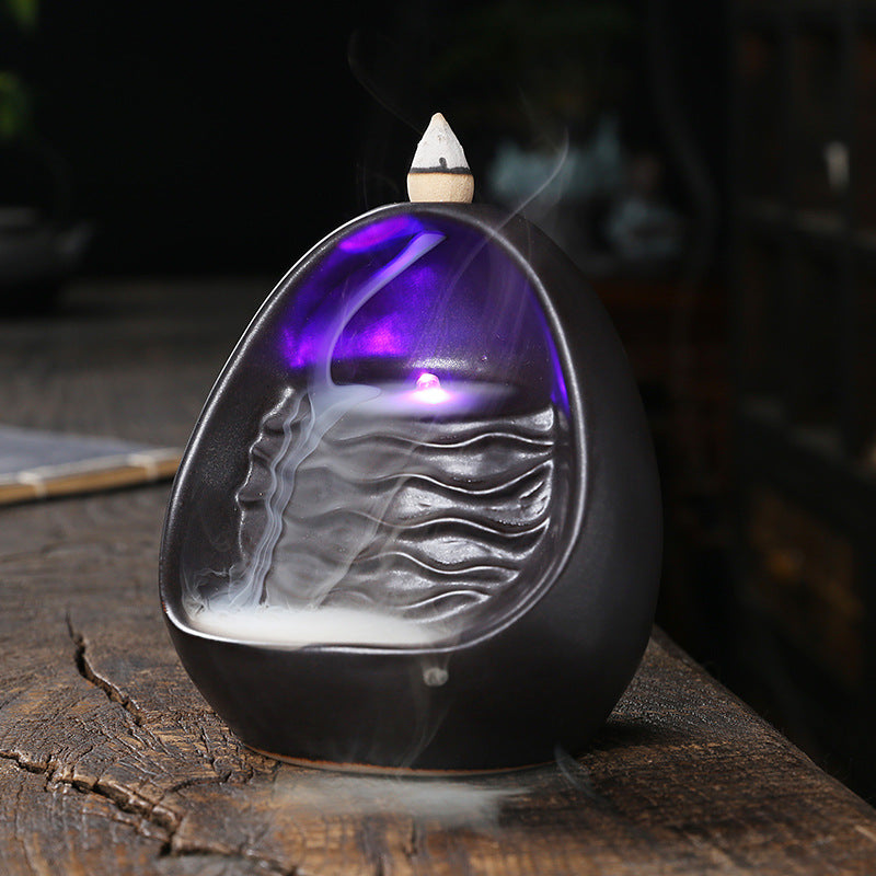 Running Water Gathers Wealth LED Lights Incense Burner