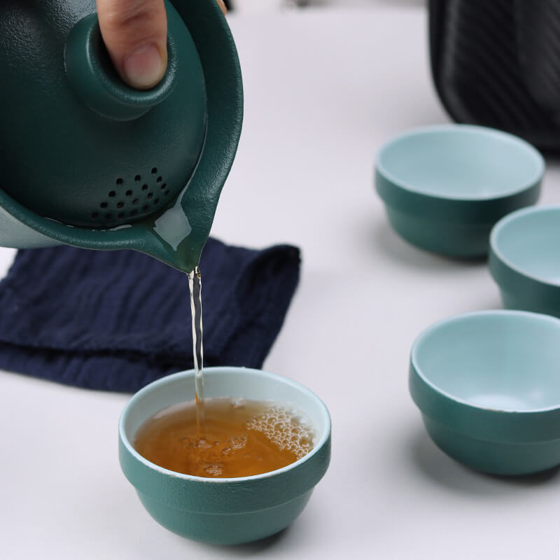 Green Simple One Pot Of Four Cups Travel Tea Set