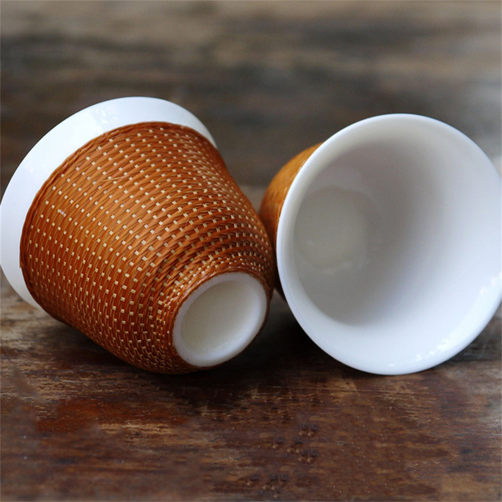 One Pot and Four Cups Tea Tray Set with Bamboo Silk Buckled Porcelain