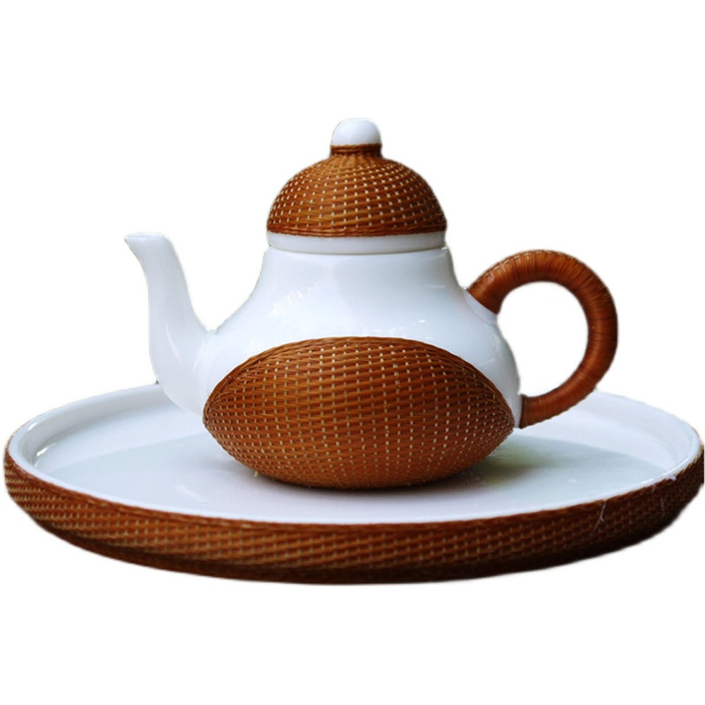 One Pot and Four Cups Tea Tray Set with Bamboo Silk Buckled Porcelain