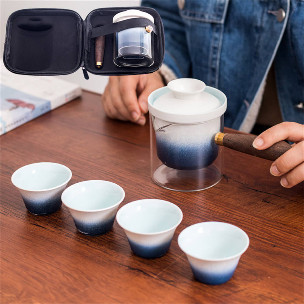 Simple Kung Fu Tea Set with Glass Side Handle