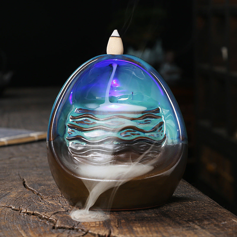 Running Water Gathers Wealth LED Lights Incense Burner