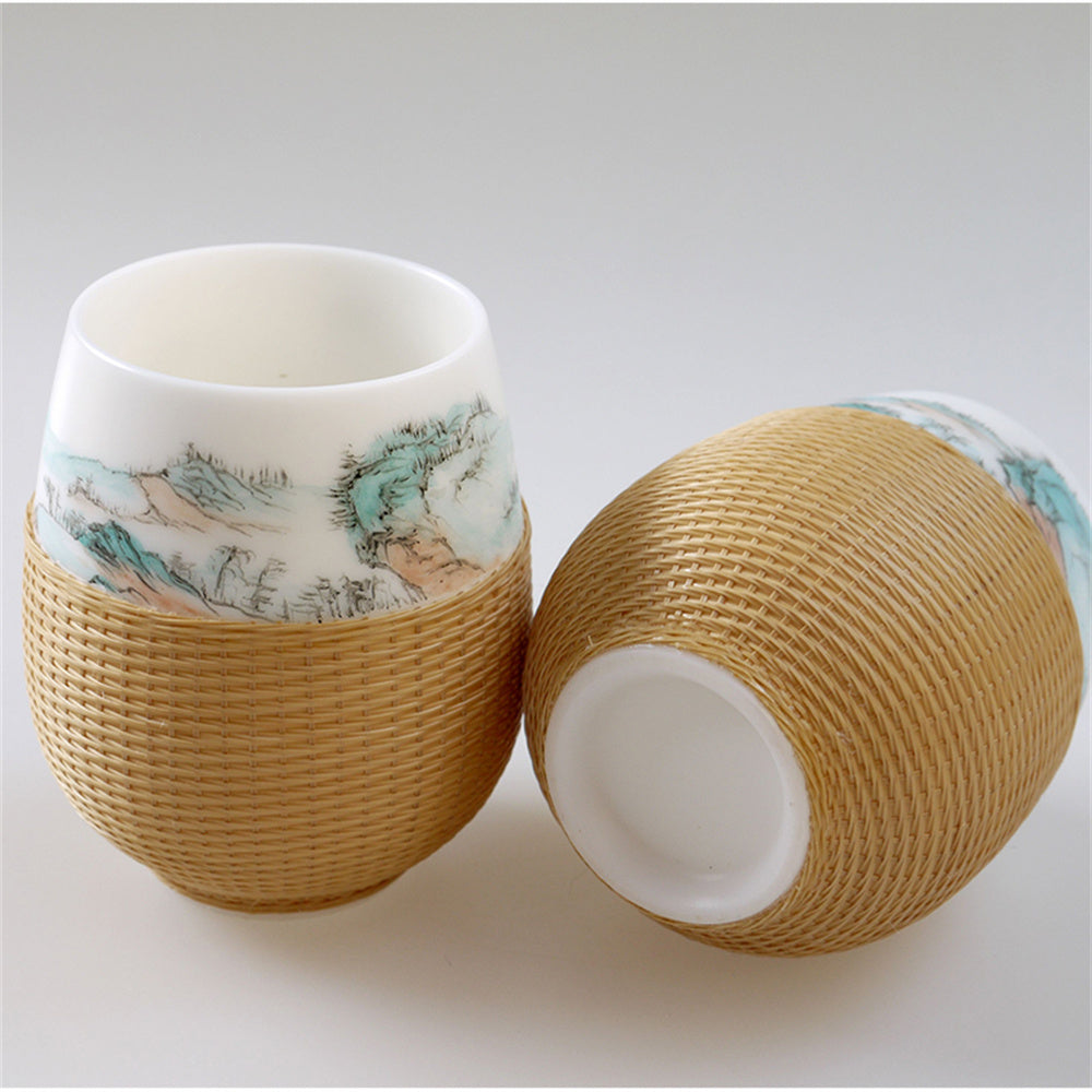 Silk Button Porcelain Landscape Tea Cup