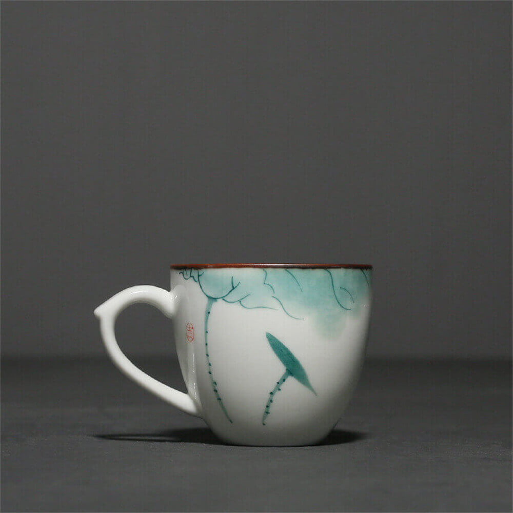 Hand-Painted Celadon Cup With Lotus Handle